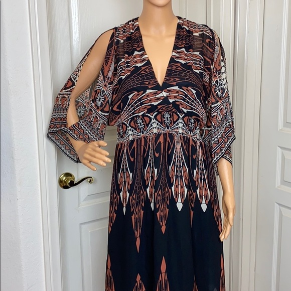 Arden B Black/Brown Tribal Print Maxi Dress Size M - Picture 2 of 7